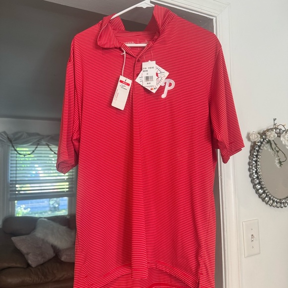 Antigua Red Striped Polo Shirt Phillies large - Picture 1 of 7